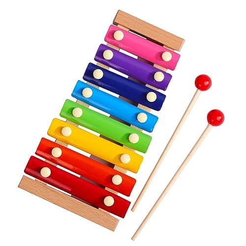 Fesjoy Children Xylophone Colorful Wood 8 Note Professional Glockenspiel for Kids Musical Development (Pine Wood)