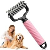 Pet Grooming Brush, Double-Sided Deshedding Dematting Tool for Dogs & Cats, Detangling Tool For Matted Fur, Ideal For Medium Or Long Haired Breeds (Pink)