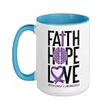 Alzheimer's Dementia Awareness Support Faith Hope Love Ceramic Mug, Blue/White, 15oz