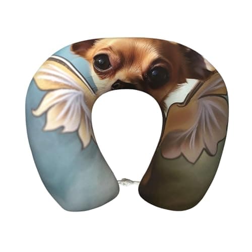 LKTPSKQRY Travel Pillow Comfortable U Shape Memory Foam Neck Pillow Head Neck Support Portable Airplane Pillow Brown Chihuahua Angel Wings Travel Neck Flight Pillow for Traveling Car Home Office