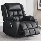 Power Swivel Rocker Recliner Chair with Massage and Heat for Adults, Electric Infinite Position Reclining Single Sofa Seat with USB Ports, Black Upholstered Living Room Furniture