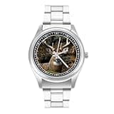 FekiLoot Camouflage Deer Watches for Men Big Face Stainless Steel Analog Quartz Watch Business Dress Wristwatch Casual Wrist Watch Easy to Read Gifts for Husband Father