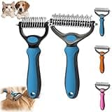 Pet Pro Grooming Tool, 2-in-1 Deshedding Dog Brush with 9/17 Teeth Undercoat Rake for Dogs & Cats, Dual-Sided Stainless Steel Pet Comb for Long Hair & Thick Coats (Blue-S+L)
