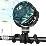 Momcozy 8000mAh Portable Stroller Fan | 27H Ultra-long Battery Life | Detachable 4 Speed 360°Rotate | 2 Modes LED Night Light, USB Rechargeable Handheld Cooling Fan for Travel, Car Seat, Bedroom