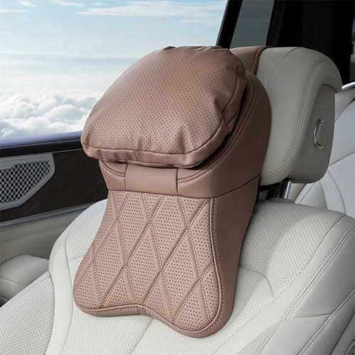 Aviation-Grade PU Leather car headrest, 2026 new Memory Foam car Neck Pillow, 100% Memory Foam headrest pad, Ergonomic Cervical Support, Suitable for Most car SUV Cars for Home Office. (Coffee Color)