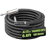AA AUDIO ACCESSORY REAN by Neutrik Right Angle Speaker Cable 6.6ft, 14 AWG 1/4" TS Mono, Kevlar-Reinforced 99.99% OFC, Noiseless Dual Shielded Amp Head to Cabinet Cable for Marshall Boss Orange EVH