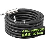 AA AUDIO ACCESSORY REAN by Neutrik Right Angle Speaker Cable 6.6ft, 14 AWG 1/4" TS Mono, Kevlar-Reinforced 99.99% OFC, Noiseless Dual Shielded Amp Head to Cabinet Cable for Marshall Boss Orange EVH