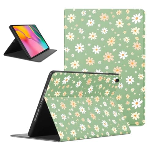 Flowers Tablet Case for Samsung Galaxy Tab A 2019 T510/T515 10.1'', Cute Aesthetic Green Daisy Floral Pattern for Boys Girls Women Protective Cover Flip Stand Leather PU Funda Adjustabl