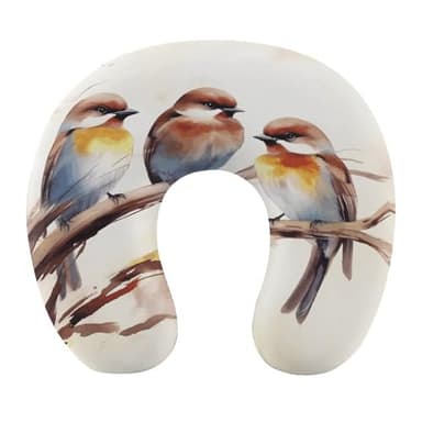 FekiLoot Birds Resting on Tree Branch Travel Pillow,U Shaped Office Napping Pillow Support Neck and Head Comfortable Travel Neck Pillow U Shape Sleeping Essentials for Long Haul Flights