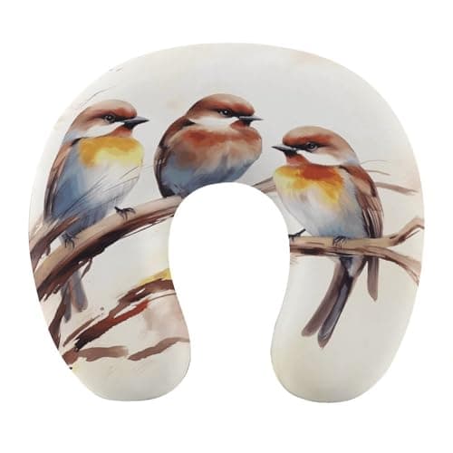 FekiLoot Birds Resting on Tree Branch Travel Pillow,U Shaped Office Napping Pillow Support Neck and Head Comfortable Travel Neck Pillow U Shape Sleeping Essentials for Long Haul Flights