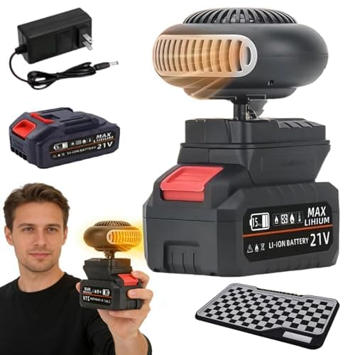 Battery Powered Space Heater, 1500mAh Rechargeable Battery Operated heater for Power Outage with Safe Anti-Tilt & Quiet Operation, Cordless Battery-Operated Heater for Car Defroster,Tent (10Battery)