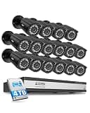 ZOSI 16 Channel Security Camera System with 4TB Hard Drive, 16 x 1080P Indoor Outdoor Wired Cameras, AI Person Vehicle Detection, Night Vision, 16CH DVR for Business 24/7 Recording, No Monthly Fee