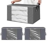 1PC Blanket Storage Bags | Foldable Large Capacity Closet Organizers - Fabric Storage Cubes,for Laundry Bedroom Bathroom Dorm Pantry Travel (A-Dark gray horizontal square)