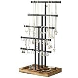 Love-KANKEI Jewelry Organizer Stand, 5 Tier Large Necklace Holder with Wood Base, Jewelry holder stand Tree for Display, Bracelets Earrings Rings, Height Adjustable Gift Carbonized Black & Black