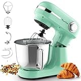 Dual Bowls Electric Stand Mixer, 12-Speed Tilt-Head Food Mixer, 350W Dough Mixer with Dishwasher Safe Stainless Steel Bowls, Dough Hook, Flat Beater, Whisk, Splash Guard, Mint Green