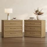 SICOTAS 30" Nightstand Set of 2, Wide Oversized Night Stand Set 2 for Bedroom, Modern Bedside Tables with 3 Drawers, Extra Large Side End Table for Sofa Couch, Brown Oak