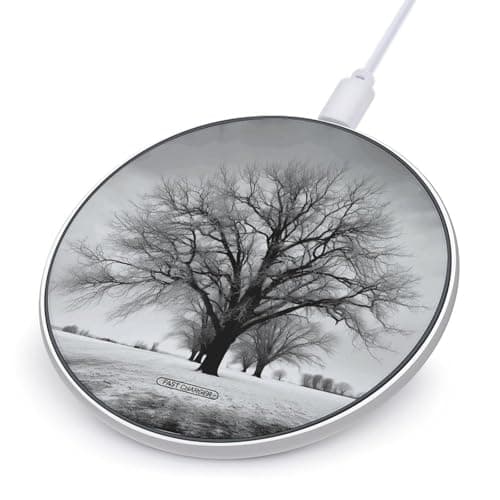 Black and White Tree Wireless Charger Portable Fast Charging Pad Lightweight Wireless Charging Pad 10W Slim Charging Station for Phone Charger Mat for Travel Home Office Desk