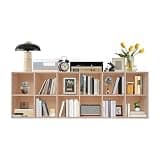 juiaAtbne 12 Cube Solid Wood Bookcase, 70×11×23in Long Low Floorstanding Bookshelf, 2-Tier Open Shelving Organizer for Home Office Hotel Library(Wood)