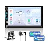 Pyniro Universal Double Din Car Stereo with Wireless CarPlay & Android Auto, 7" HD Touch Screen Head Unit with Backup Camera/External Microphone, Car Radio Supports Bluetooth/SWC/FM/USB/RGB