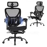 MALOL Ergonomic Mesh Office Chair with Footrest, Executive High Back Computer Desk Chair with 3D Adjustable Headrest & 5-Level Lumbar Support, Reclining Tilt Lock, 3D Arms, 300LBS Capacity, Black
