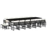 WRJENFSC 17-Piece Outdoor Dining Set, 16 Person Patio Furniture with Rectangular Table 12 Folding Chairs and 4 Stools, Black Poly Rattan and Cream Cushions for Garden Terrace