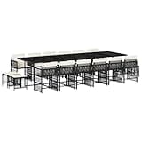WRJENFSC 17-Piece Outdoor Dining Set, 16 Person Patio Furniture with Rectangular Table 12 Folding Chairs and 4 Stools, Black Poly Rattan and Cream Cushions for Garden Terrace