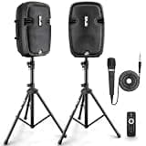 Pyle Active + Passive PA Systems - Dual 8inch 700 Watt Max Power Output Speaker with Microphone, Bluetooth Wireless Streaming, MP3/USB/SD/AUX Readers, Speaker Stands- Pyle PPHP849KT