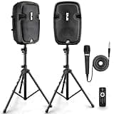 Pyle Active + Passive PA Systems - Dual 8inch 700 Watt Max Power Output Speaker with Microphone, Bluetooth Wireless Streaming, MP3/USB/SD/AUX Readers, Speaker Stands- Pyle PPHP849KT