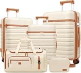 Luggage Sets 5 Piece, Carry On Luggage 20In With Spinner Wheels, Hardside Suitcase Set with TSA Lock,Durable Checked Large Suitcase With Travel Backpack for Men- 20in/24in/28in (Beige, 5 piece set)