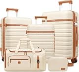 Luggage Sets 5 Piece, Carry On Luggage 20In With Spinner Wheels, Hardside Suitcase Set with TSA Lock,Durable Checked Large Suitcase With Travel Backpack for Men- 20in/24in/28in (Beige, 5 piece set)