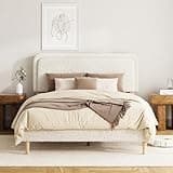 QVUUOU Full Platform Bed Frame with Plush Upholstered Headboard, Beige Fabric - Height-Adjustable, No Box Spring Needed, Quiet Design