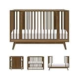 Babyletto Palma 8-in-1 Convertible All-Stages® Bassinet to Full-Size Crib in Natural Walnut, Greenguard Gold & FSC Certified, Portable & Adjustable with Select Conversion kit and Pads Included
