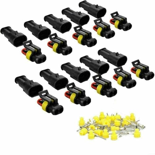 HanOaki Automotive 2 Pin Waterproof Electrical Connectors, 10 Sets Male Female Plug-Kit for Car Motorcycle Boat Truck Wiring, Fits Cable Diameter 1.5-2.5mm 24V 14A
