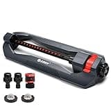 Eden 96213 Essential Turbo Oscillating Water Sprinkler, Covers Up to 3,600 sq. ft., 16 Nozzles, Weighted Base, Adjustable Range, Quick Connect Bundle, Dark Grey, Red, Silver