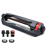 Eden 96213 Essential Turbo Oscillating Water Sprinkler, Covers Up to 3,600 sq. ft., 16 Nozzles, Weighted Base, Adjustable Range, Quick Connect Bundle, Dark Grey, Red, Silver