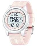 CIVO Sports Digital Watches for Women: Waterproof Ultra-Thin Big Face Watch Suitable for Larger Wrists - Pink Silicone Wristwatch with Stopwatch Alarm for Outdoor Enthusiast - Running & Hiking
