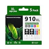 Lamburee 910XL High Yield Ink Cartrdiges Replacement for HP 910 XL Work with OfficeJet 8010 8015 8018 8022, Pro 8020 8030 8025 8028 8035 Printers (5-Pack, Black Cyan Magenta Yellow)