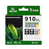Lamburee 910XL High Yield Ink Cartrdiges Replacement for HP 910 XL Work with OfficeJet 8010 8015 8018 8022, Pro 8020 8030 8025 8028 8035 Printers (5-Pack, Black Cyan Magenta Yellow)