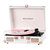 Portable Record Player with Bluetooth, 3-Speed Vinyl Turntable with Built-in Battery, Suitcase Design, Headphone Jack, RCA & Aux Connectivity for Indoor & Outdoor Listening