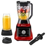 Koblenz Bob Countertop Blender, 1400 Watt Stainless Steel, Reversible Blade, 6 Smart Programs, Variable Speed & Pulse, 68 oz Jar, Personal Blender To-Go Cup, Tamper, Ultra-Quiet, Black/Red, BPKM-9609