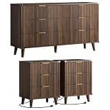 Lulive Modern Dressers and Nightstands Set 3-Piece, 2 Night Stands + 6-Drawer Dresser with Charging Station Modern Bedroom Sets