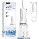 FRESKO Water Dental Flosser for Teeth, 300ML Cordless Flosser with Constant Pressure, Rechargeable Oral Irrigator Cleaner for Travel Home Use and Braces Care, IPX7 Waterproof, 5 Jet Tips