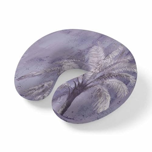 ZFUNCING Travel Pillows U-Shaped Neck Pillow Exotic Palm Tree on Lavender Purple Ergonomic Memory Foam Pillow Head Cushion,Abstract Botantical Soft Portable Neck Pillows for Office Airplane Car Train
