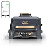 Ninja Woodfire Pro Connect XL Outdoor Grill & Smoker | Bluetooth, App Enabled | 7-in-1 Grill, BBQ Smoker, Outdoor Air Fryer | Woodfire Technology | Built-In Thermometer | Blue & Gold| OG951BL1