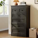 wanan Tall 6 Drawer Dresser for Bedroom, Black Modern 43.3'' Tall Wood Chest of Drawers, Storage Organizer with Smooth Metal Rails & Anti-Tip Kit for Closet, Hallway, Living Room