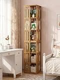 Polibi 360° Rotating Bamboo Bookshelf with Storage Tower, Brown