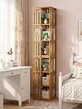 Polibi 360° Rotating Bamboo Bookshelf with Storage Tower, Brown