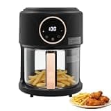 AreMOLO Glass Air Fryer, 1200W 4.44QT 360° View 8-in-1 Touchscreen, Black