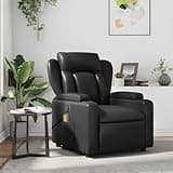 KHNLGFR Manual Reclining Massage Armchair with 6-Point Vibration, Black Faux Leather Recliner Chair with Dual Cup Holders and Side Pocket, Supports 242.5 lbs