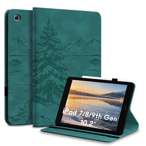 iPad 9th / 8th / 7th Generation Case(10.2" Inch), Premium Leather Made iPad Case with Kickstand & Wake/Sleep Function, Precise Cutouts for Touch ID, Frozen Lake Cover for Kids and Adults Teal